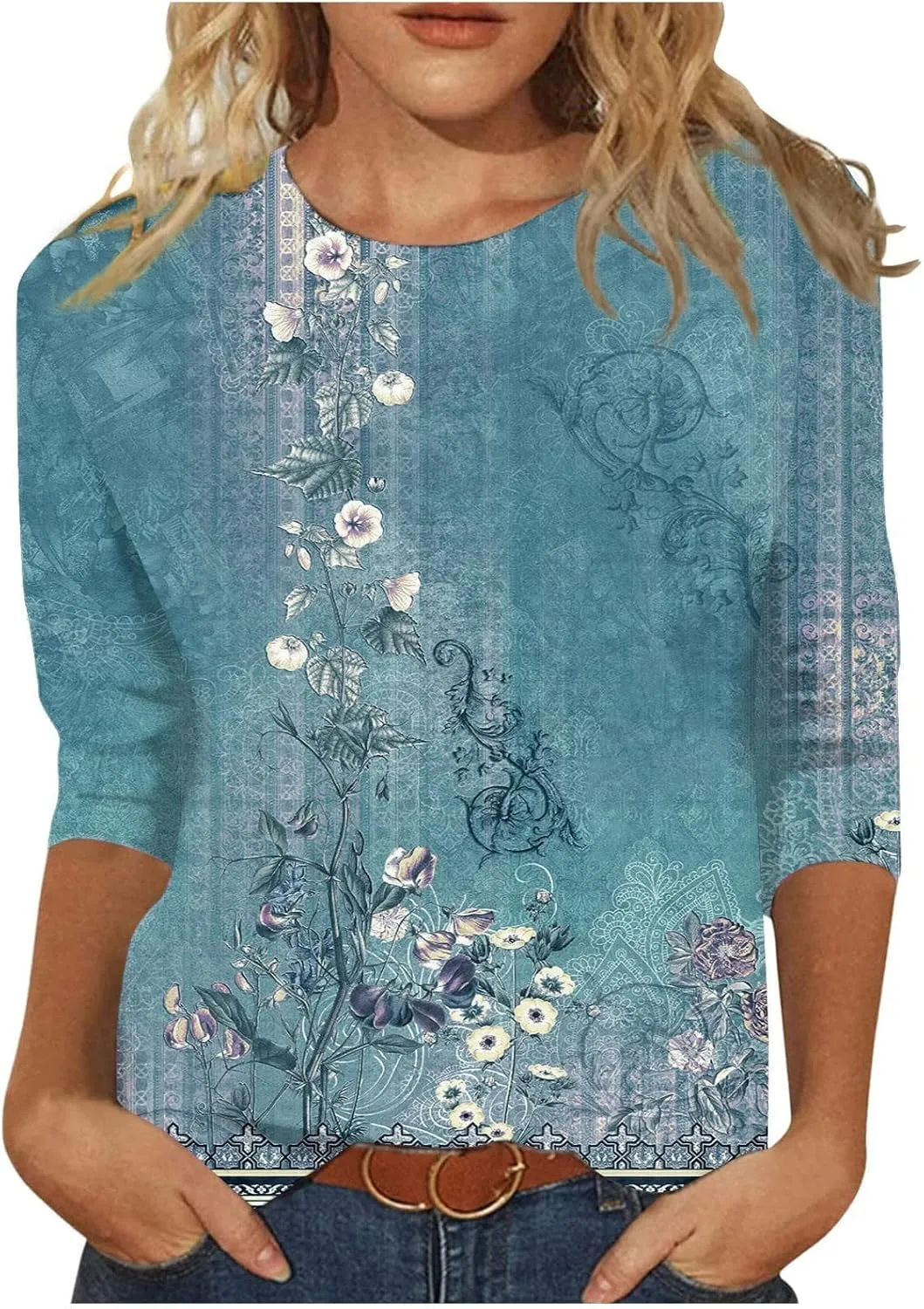3/4 Length Sleeves Womens Tops Blouses 2025 Spring Dressy Casual Going Out Tops Summer Three Quarter Sleeve Shirts