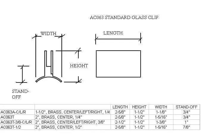 3/8 Standard Glass Left Clip for 3/8" Glass - 2" Tubing
