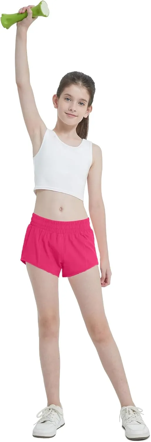 Aurefin Girls Lightweight Athletic Shorts, Quick Dry Running Shorts with Zip Pocket, Workout Sports Short for Teen Kids