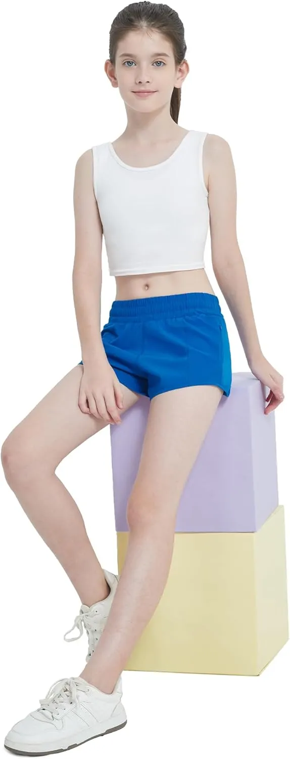 Aurefin Girls Lightweight Athletic Shorts, Quick Dry Running Shorts with Zip Pocket, Workout Sports Short for Teen Kids