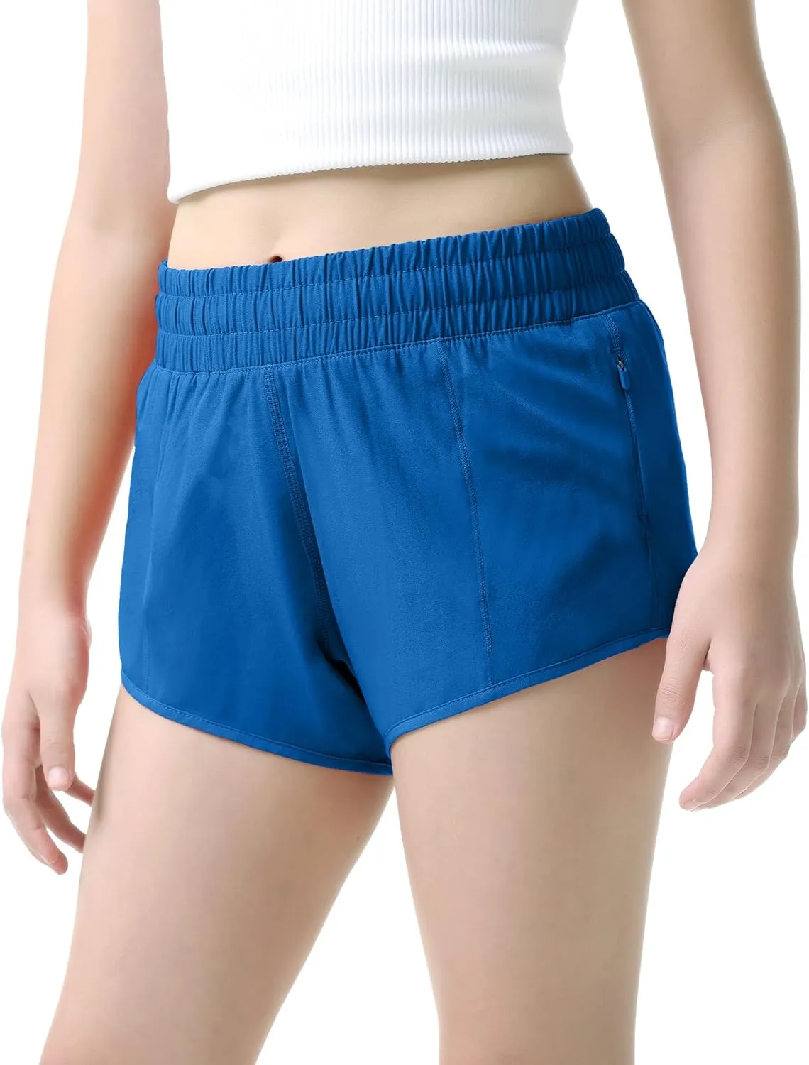 Aurefin Girls Lightweight Athletic Shorts, Quick Dry Running Shorts with Zip Pocket, Workout Sports Short for Teen Kids