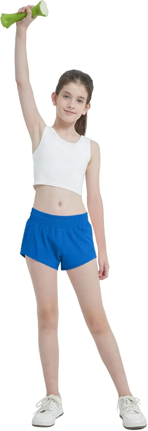 Aurefin Girls Lightweight Athletic Shorts, Quick Dry Running Shorts with Zip Pocket, Workout Sports Short for Teen Kids