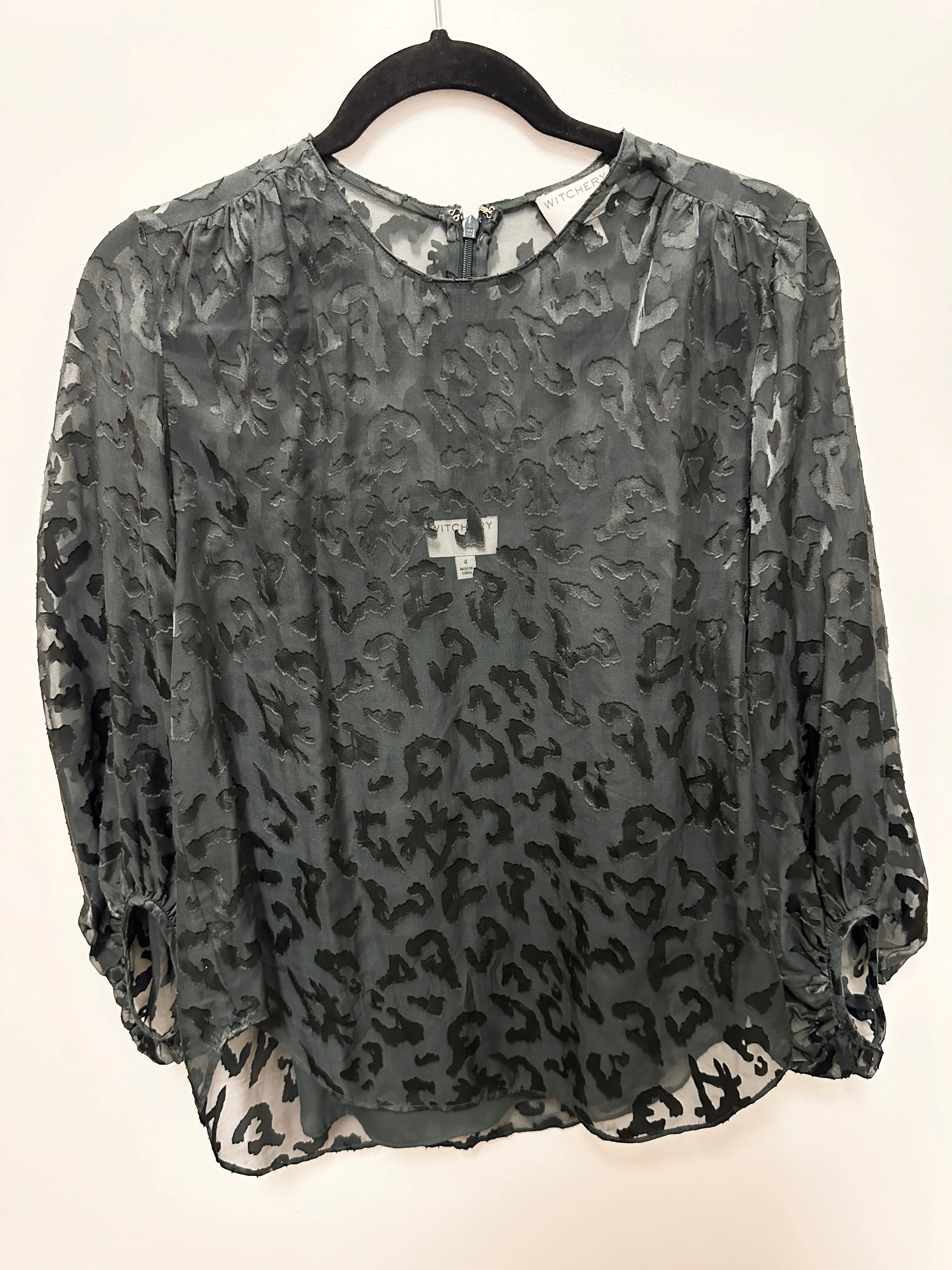Balloon Sleeve Classic Blouse in Dark Green