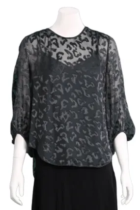 Balloon Sleeve Classic Blouse in Dark Green