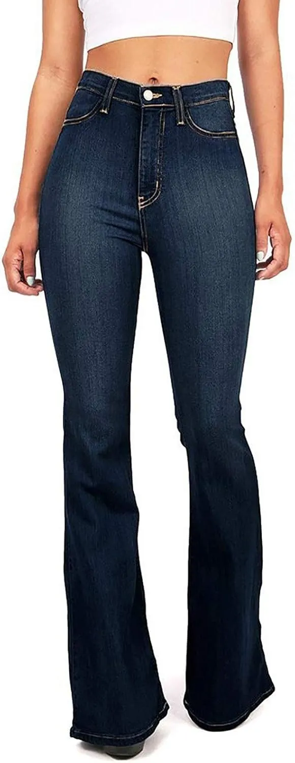 Bell Bottom Jeans for Women Classic High Waist Pull On Bootcut Wide Leg Tassel Stretch Curvy Fit Jeans