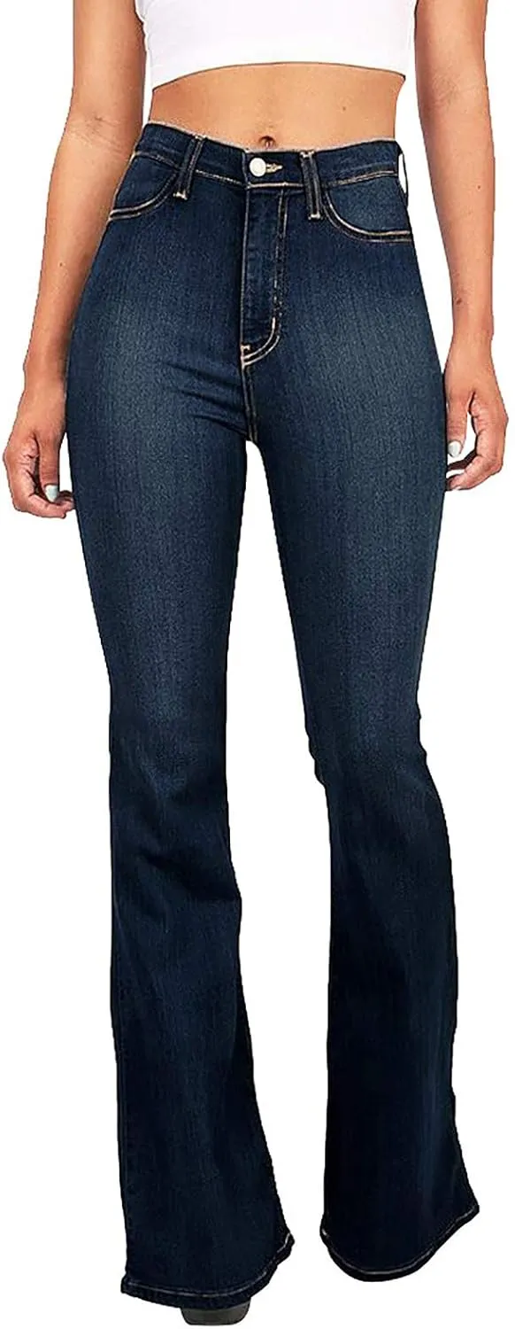 Bell Bottom Jeans for Women Classic High Waist Pull On Bootcut Wide Leg Tassel Stretch Curvy Fit Jeans
