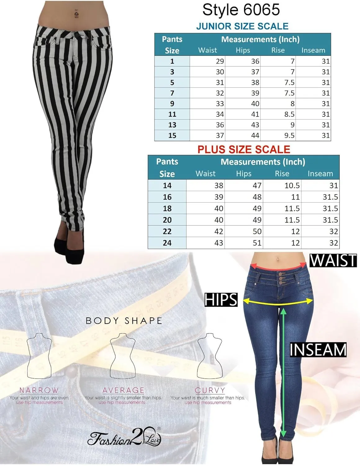 Black & White Striped Classic Sexy Skinny & Bootcut Jeans Junior & Plus Size