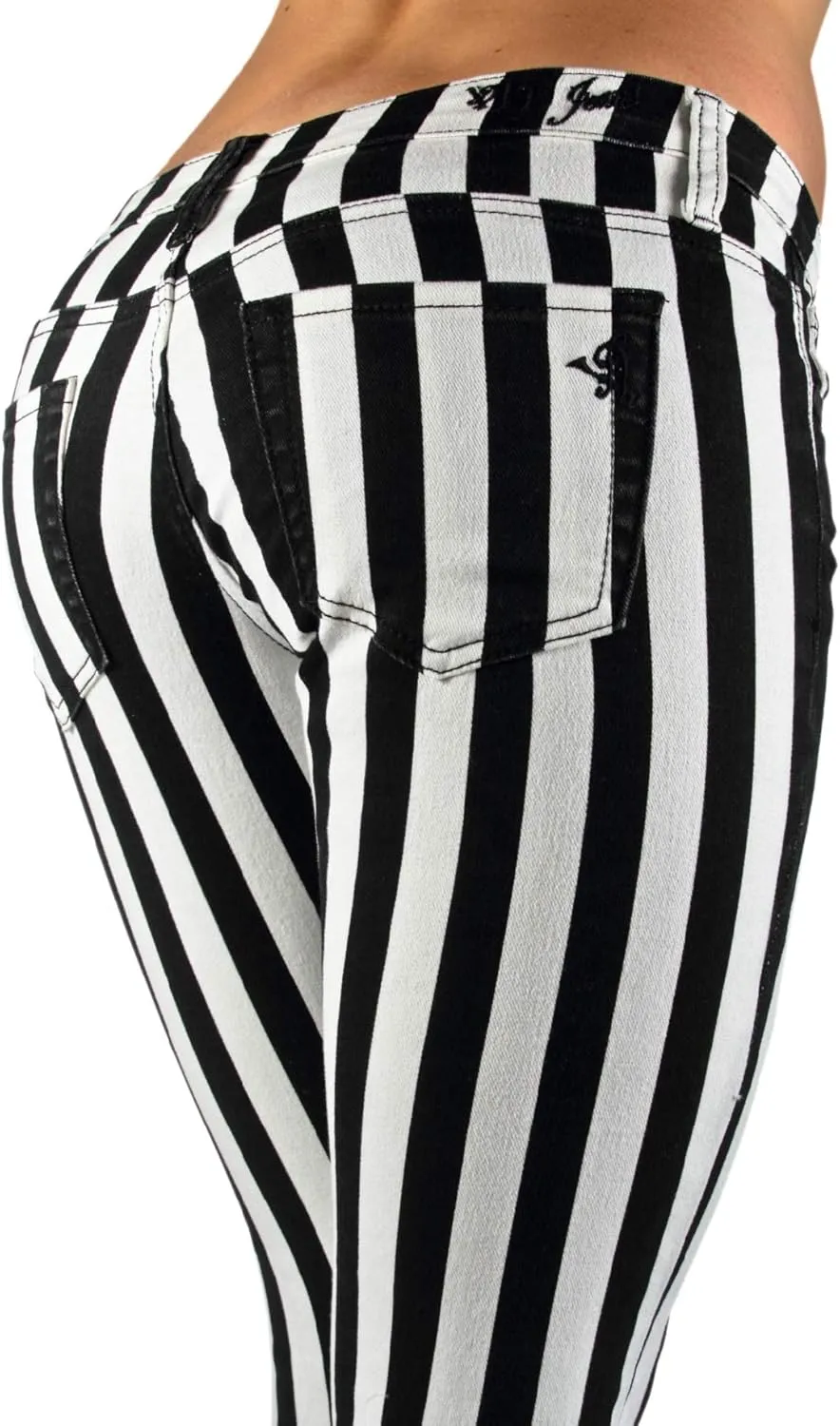 Black & White Striped Classic Sexy Skinny & Bootcut Jeans Junior & Plus Size