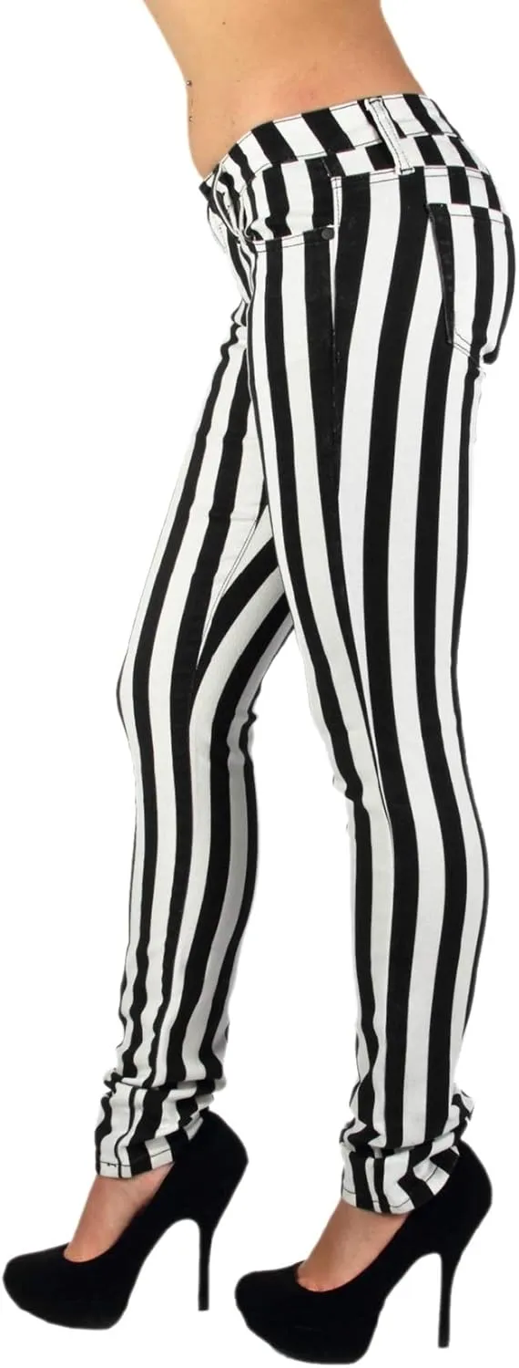 Black & White Striped Classic Sexy Skinny & Bootcut Jeans Junior & Plus Size
