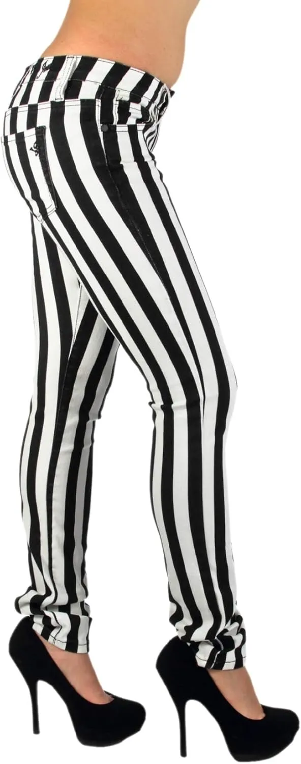 Black & White Striped Classic Sexy Skinny & Bootcut Jeans Junior & Plus Size