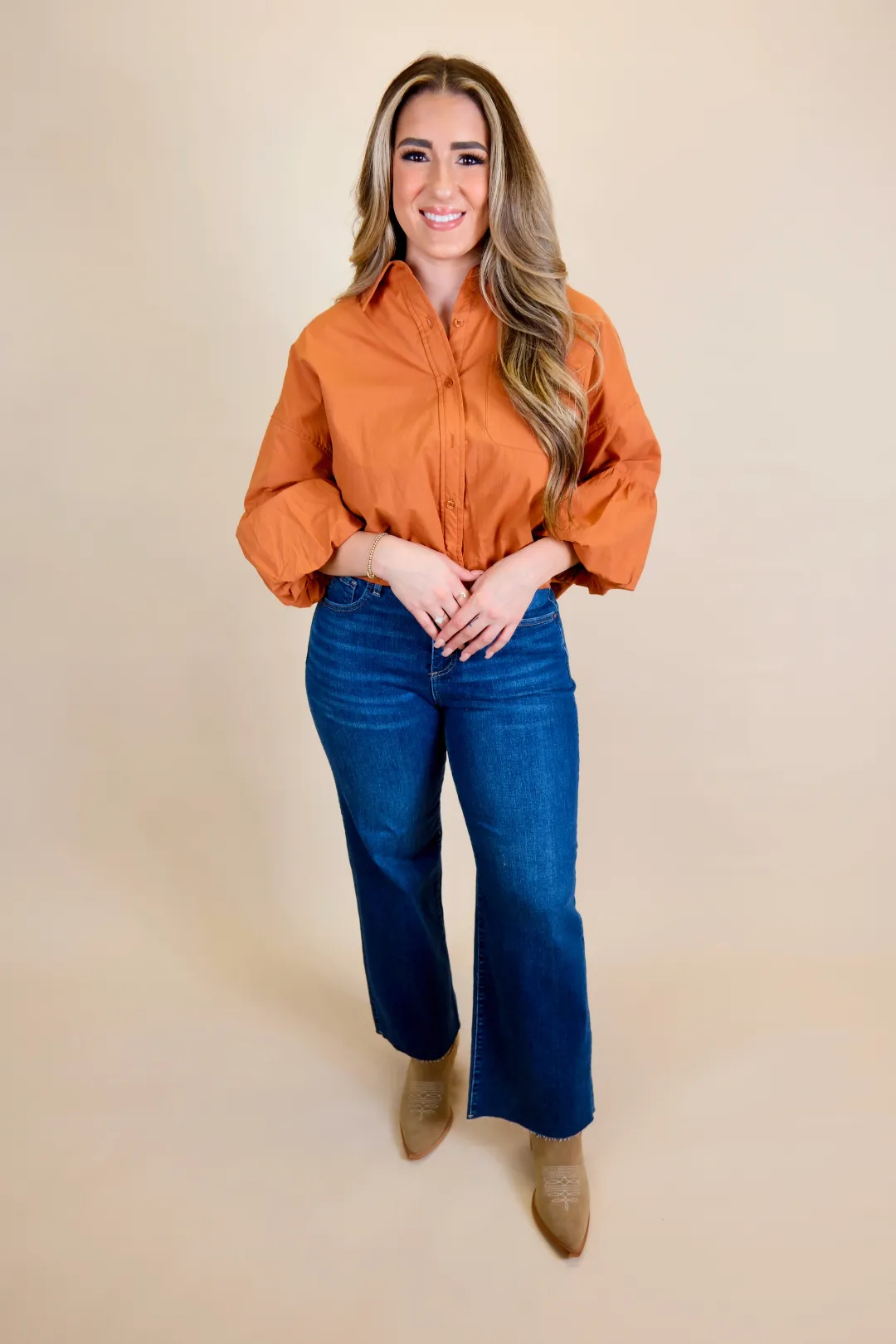 Button Down Bubble Sleeve Top