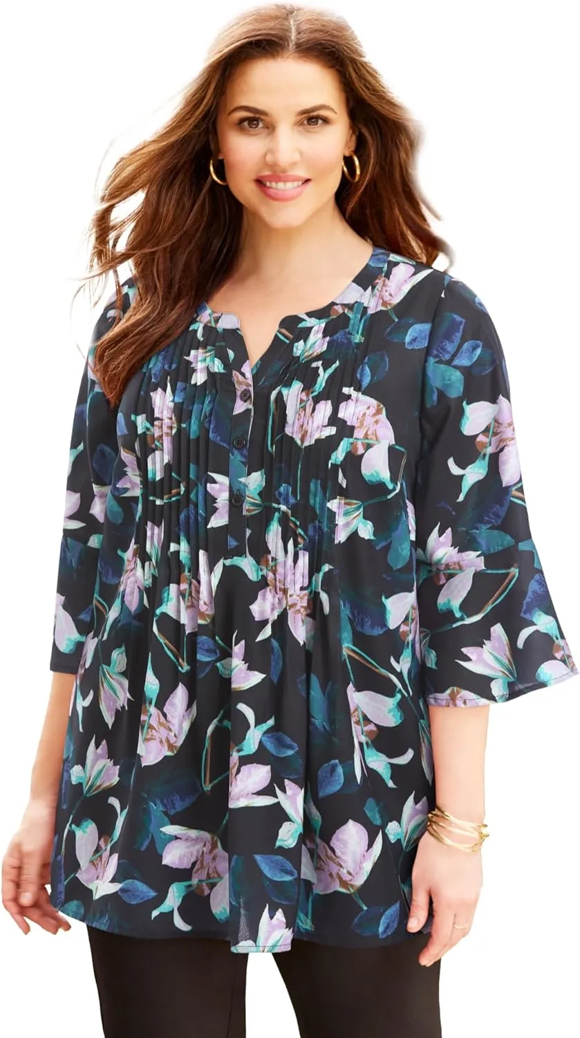 Catherines Women's Plus Size Georgette Pintuck Blouse