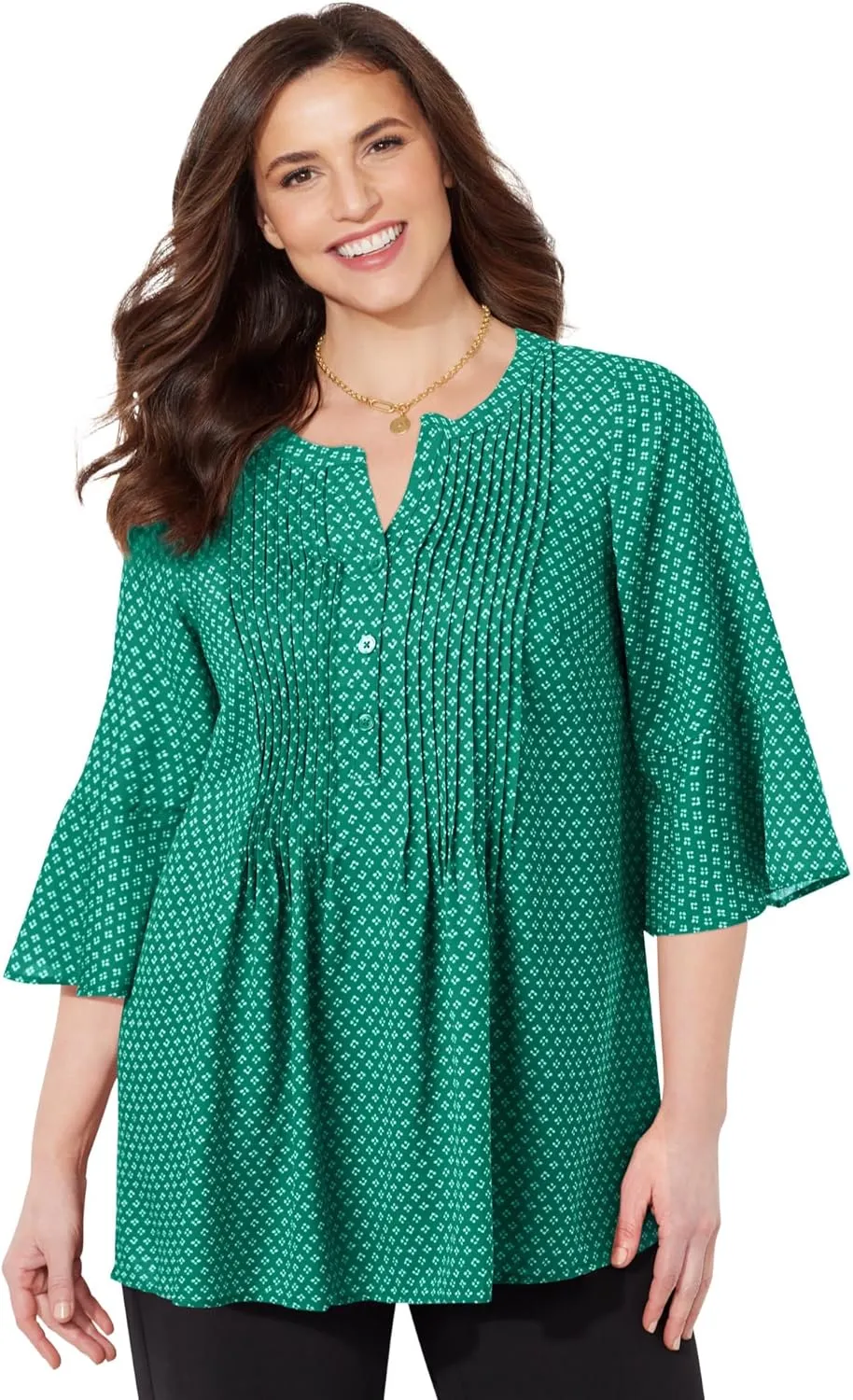 Catherines Women's Plus Size Georgette Pintuck Blouse