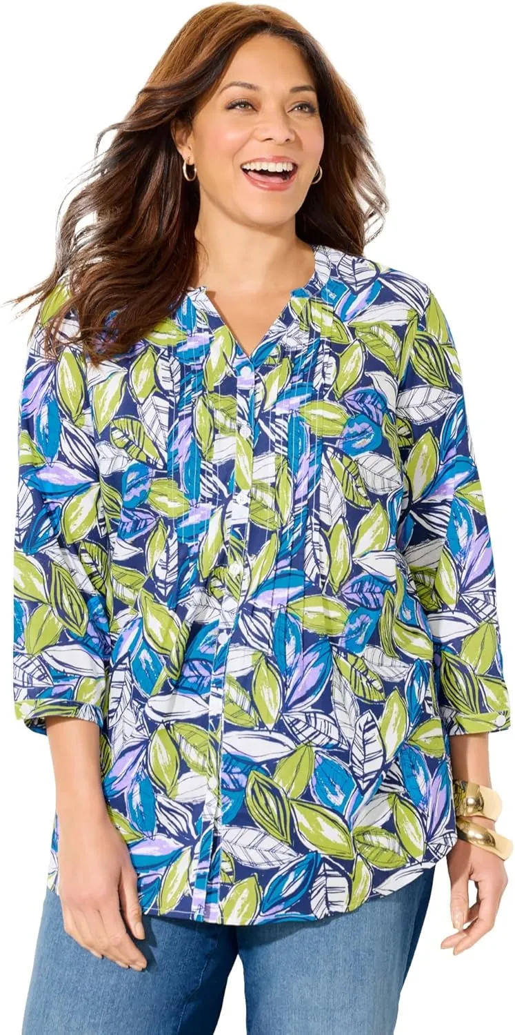 Catherines Women's Plus Size Petite Pintuck Buttonfront Blouse