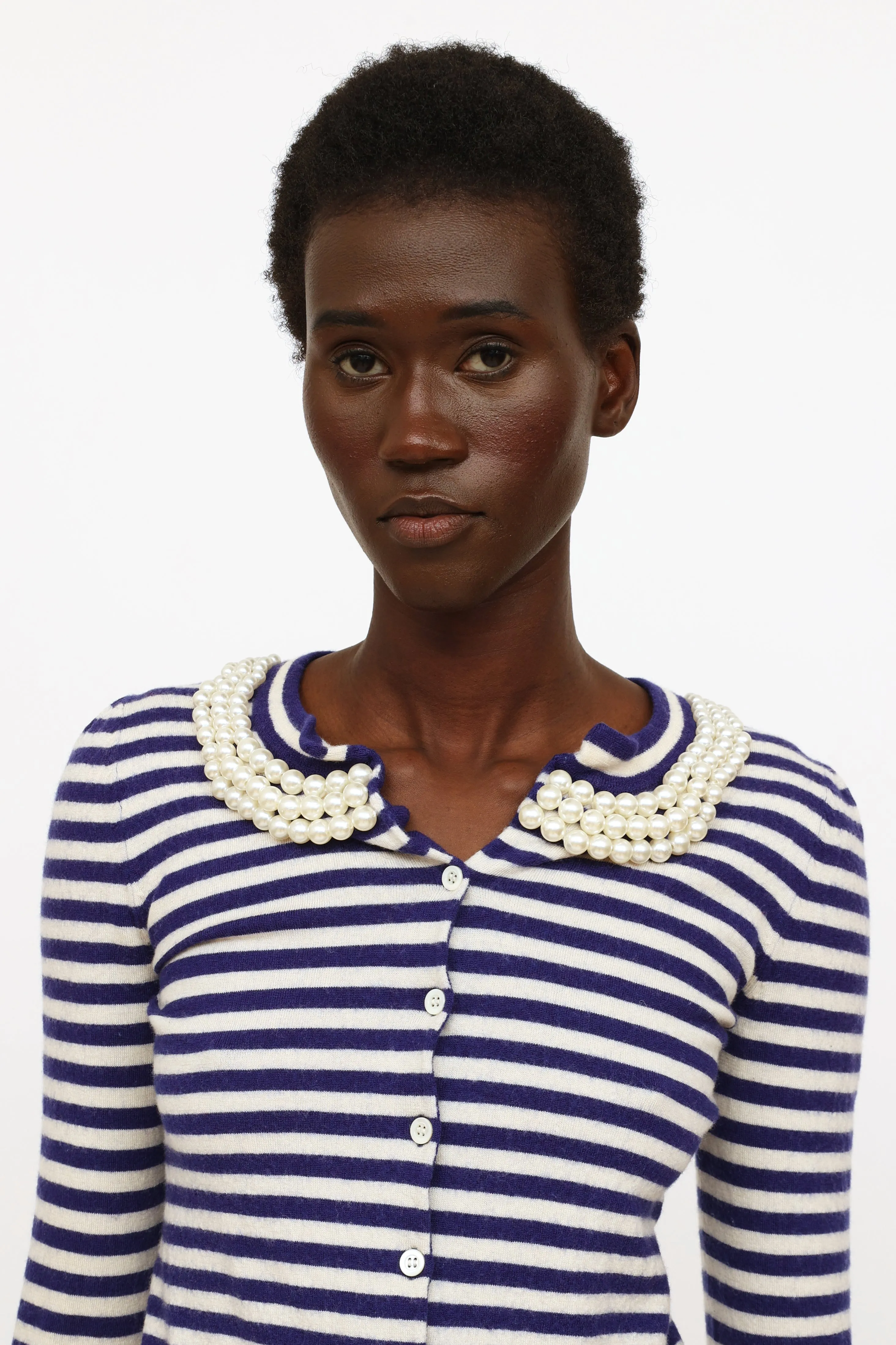 Cheap&Chic Blue & White Pearl Cardigan