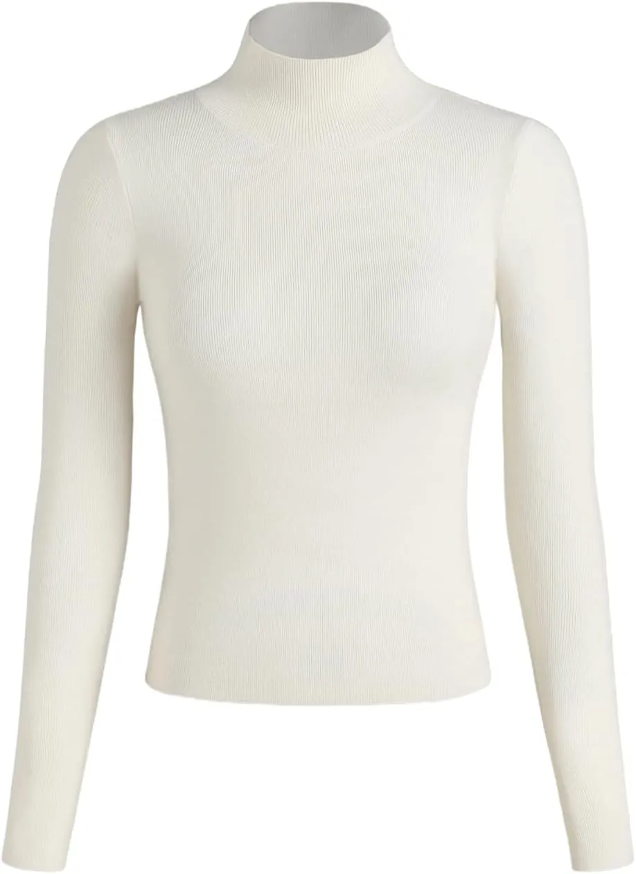 CIDER Mock Turtleneck Tops for Women Ribbed Knit Long Sleeve Slim Fitted Fall Solid Sweater T Shirts