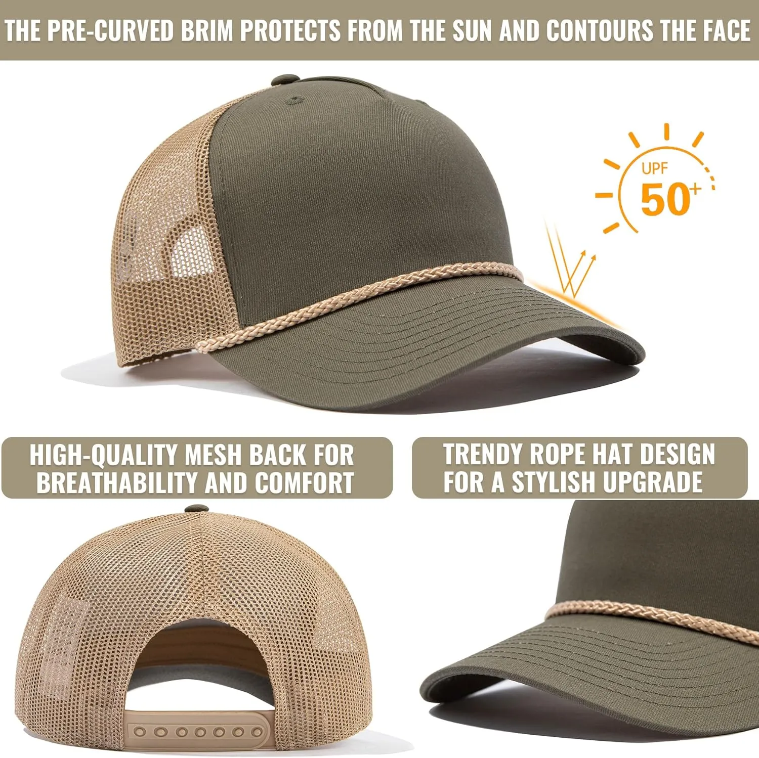 CLAPE Mesh Blank Trucker Hat Baseball Cap Snapback High Crown Baseball Cap Outdoor Cap Structured Golf Dad Cap