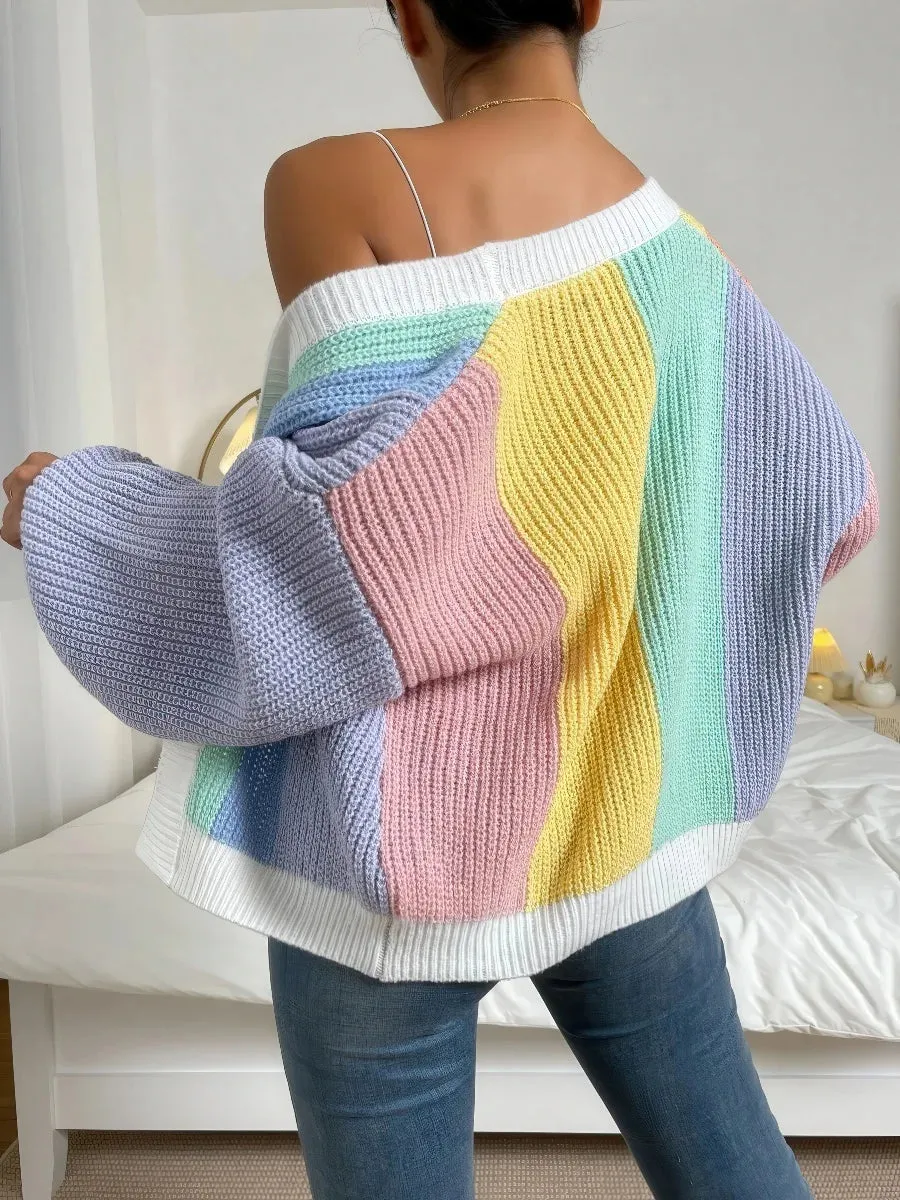 Contrast Color Knit Cardigan Sweater