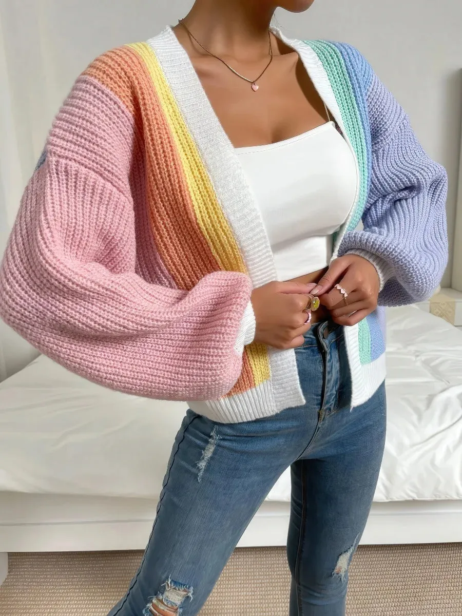 Contrast Color Knit Cardigan Sweater