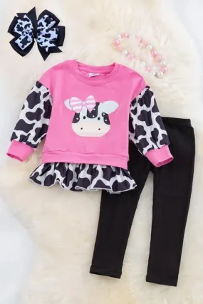 Cow Application Top & Black Leggings