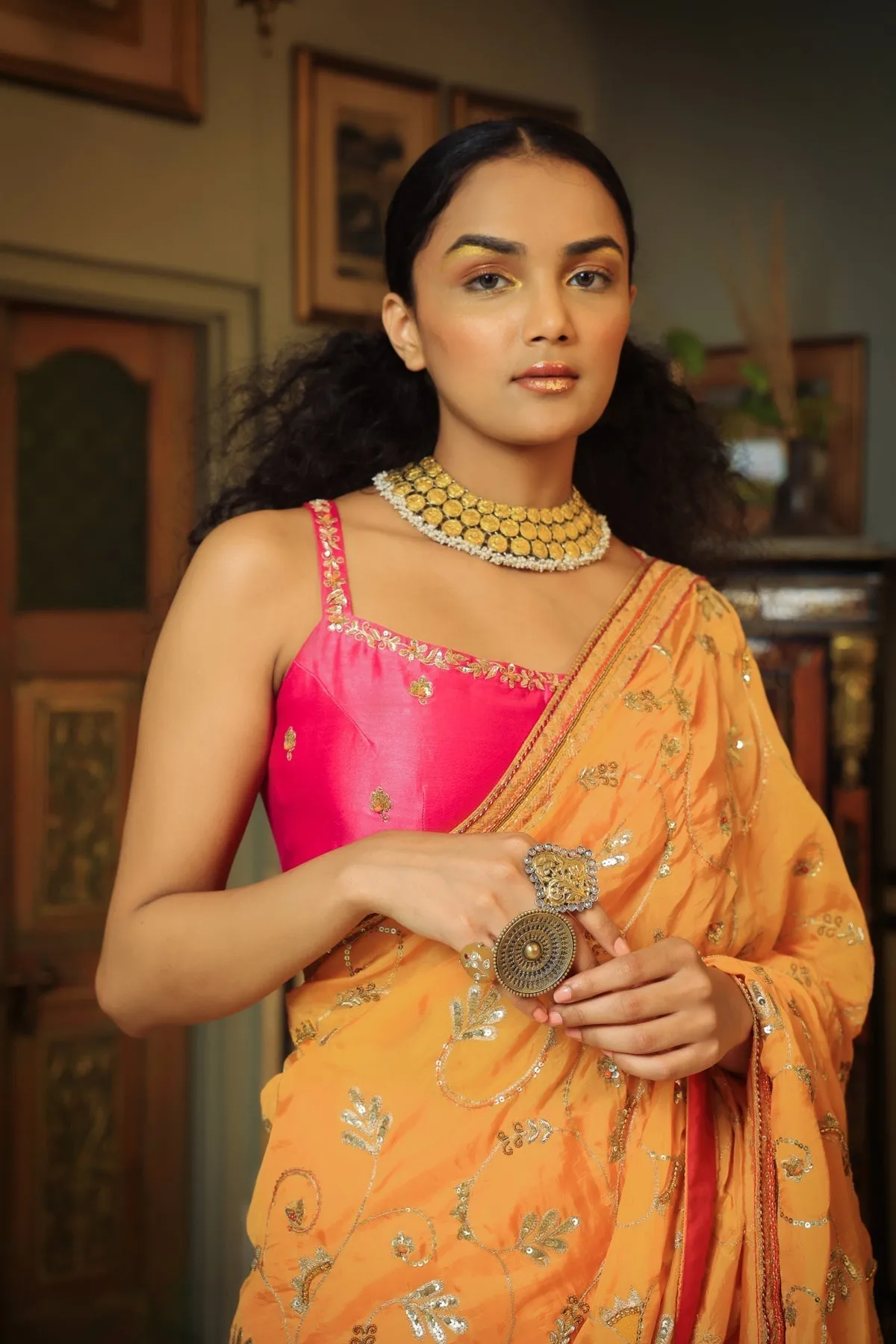 Dilruba narangi jaal saree blouse