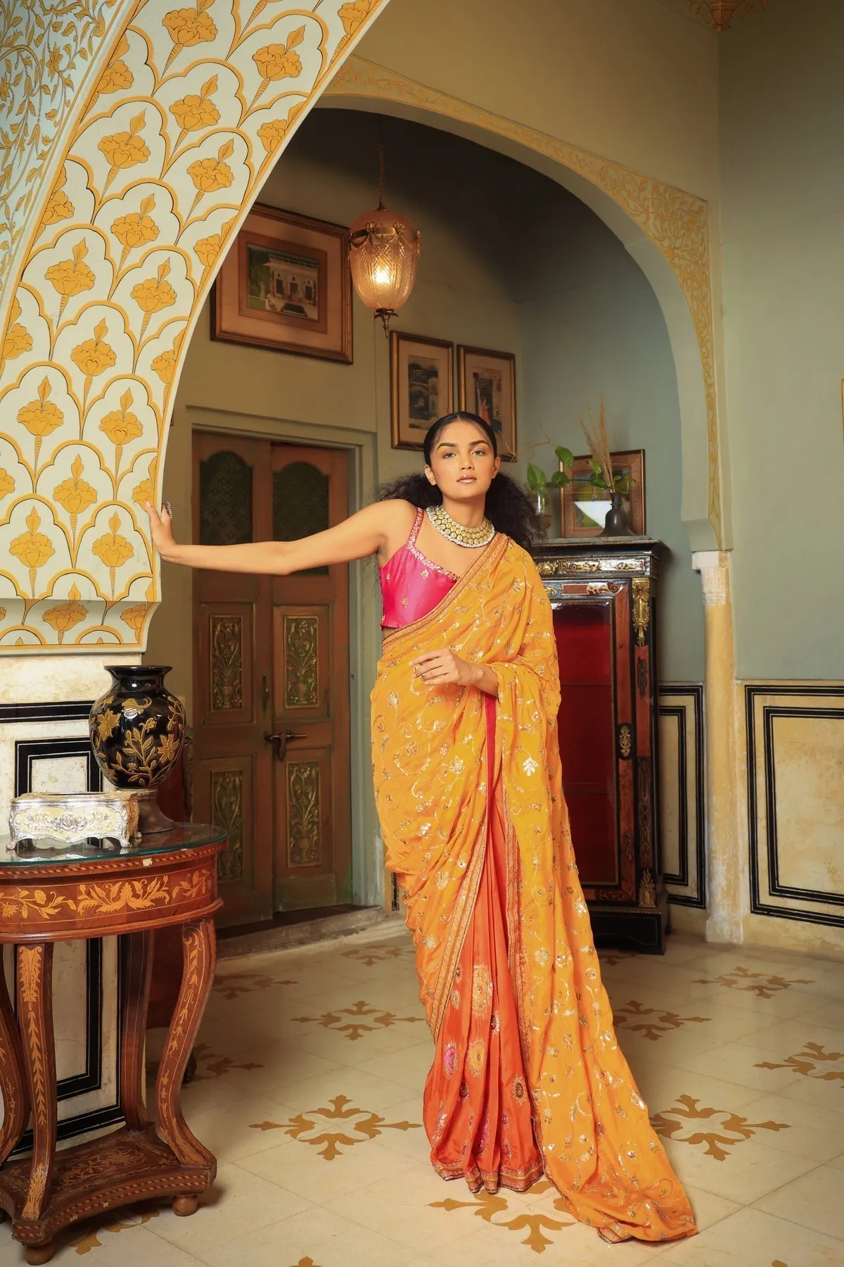 Dilruba narangi jaal saree blouse