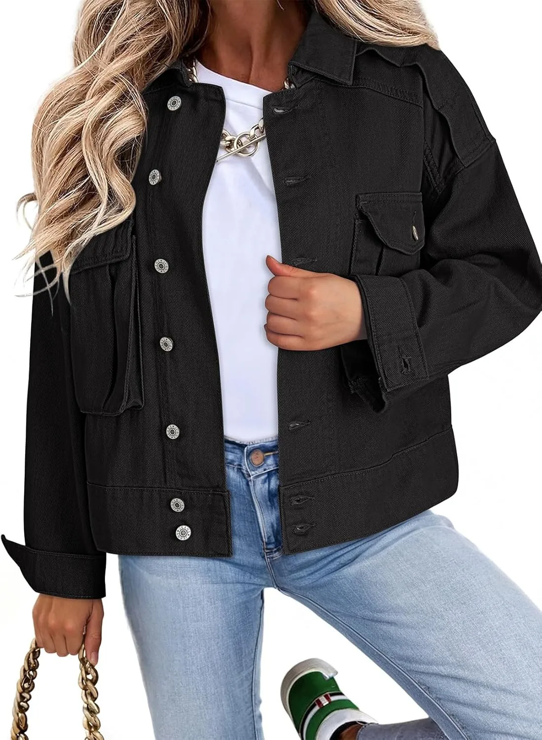 Dokotoo Women's Cargo Jean Jacket - Cropped Button Spring Fashion Coat for Women