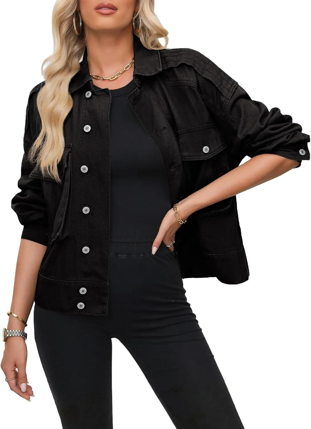 Dokotoo Women's Cargo Jean Jacket - Cropped Button Spring Fashion Coat for Women