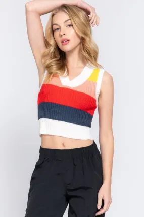 Fitted Sleeveless Colorblock Spring Sweater Vest