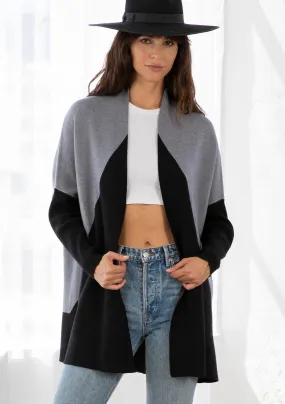 Grey and Black Colorblock Dolman Sleeve Cardigan