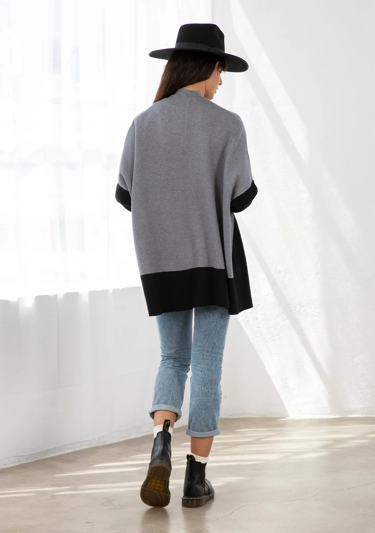 Grey and Black Colorblock Dolman Sleeve Cardigan