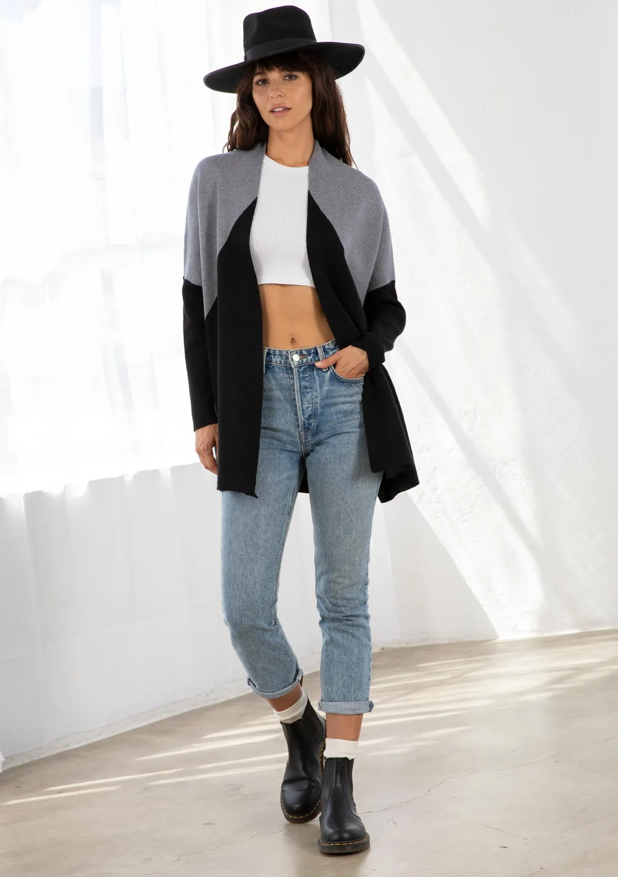 Grey and Black Colorblock Dolman Sleeve Cardigan