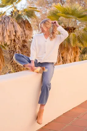 Hillary Long Sleeve Accent Button Down Cardigan White