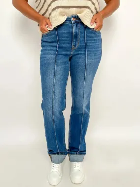 Judy Blue Front Seam Cuffed Straight Jeans