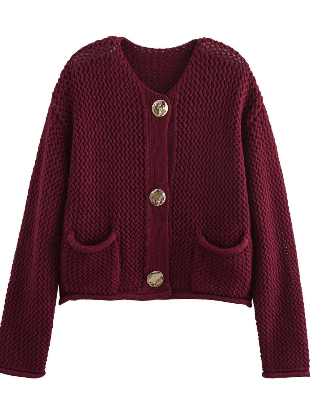 Ladies Chic Golden Botton V-Neck Cardigan SKT4635