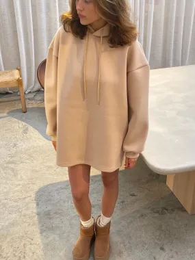 Long Fitted Oversized Hoodie Camel