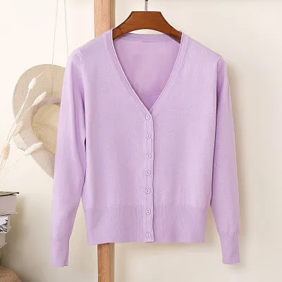Luexco Women's Knitted V-neck Cardigan Sweater
