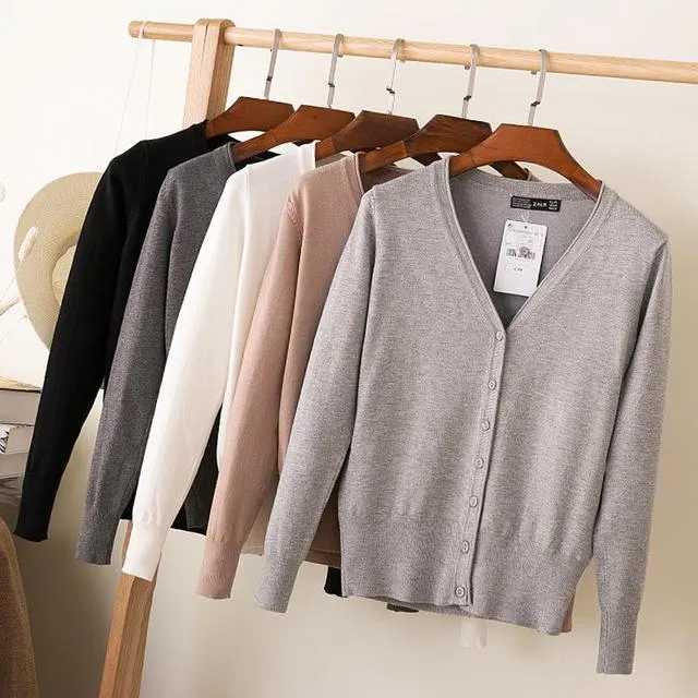 Luexco Women's Knitted V-neck Cardigan Sweater
