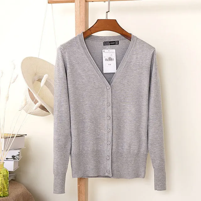 Luexco Women's Knitted V-neck Cardigan Sweater