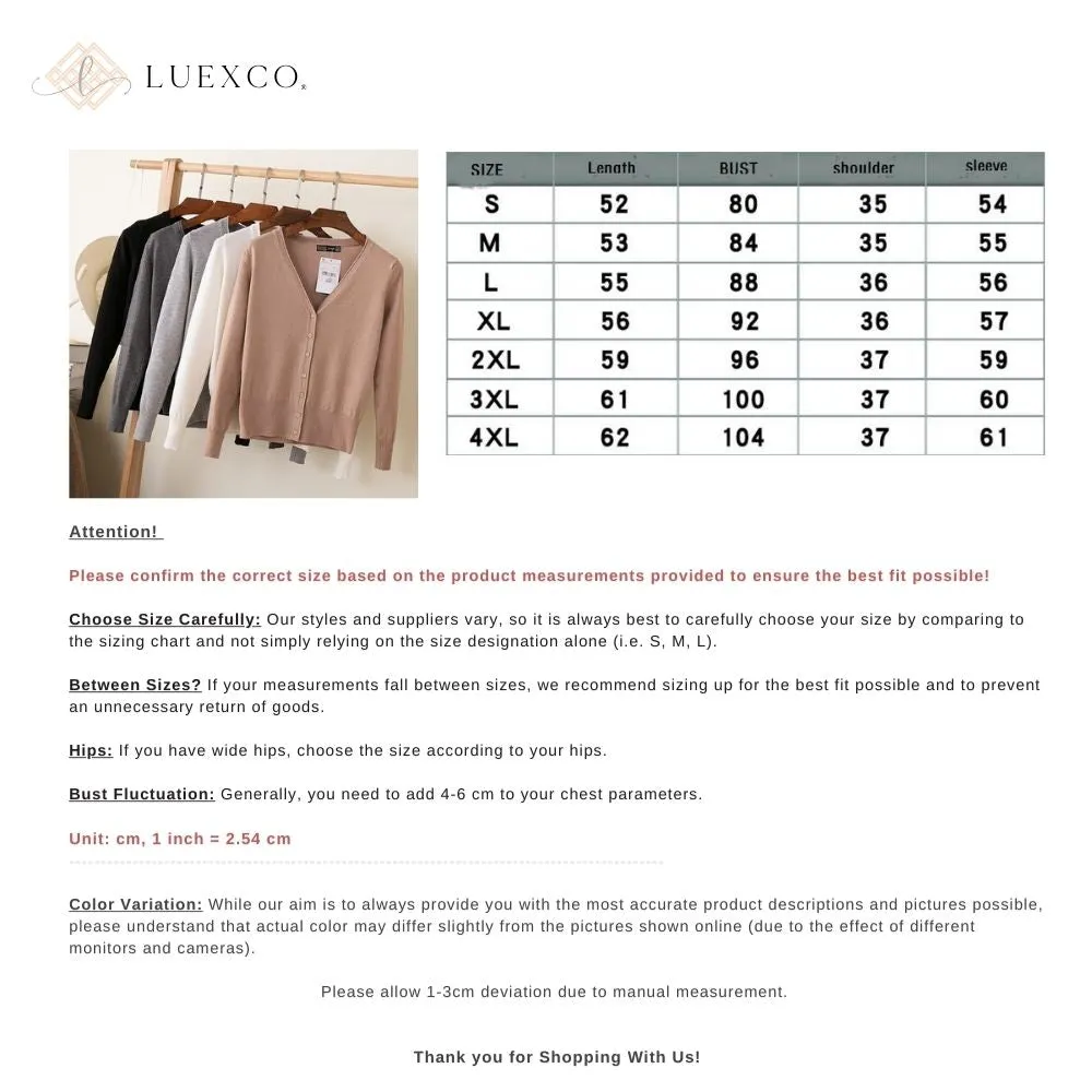 Luexco Women's Knitted V-neck Cardigan Sweater