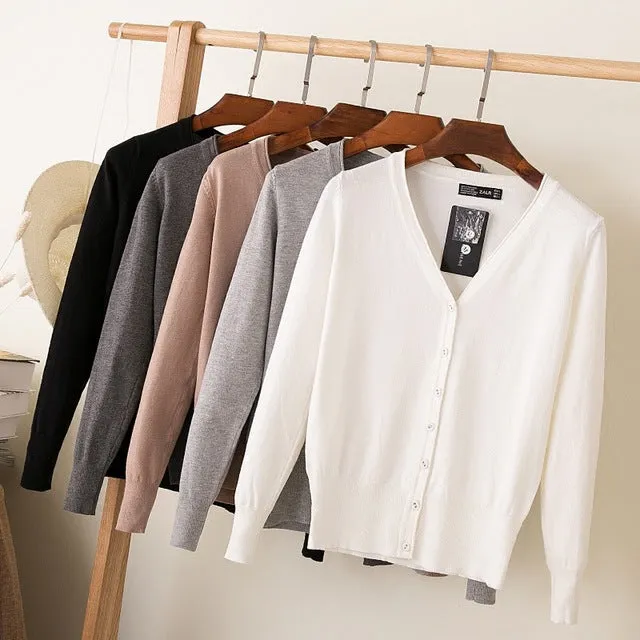 Luexco Women's Knitted V-neck Cardigan Sweater