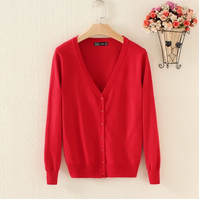 Luexco Women's Knitted V-neck Cardigan Sweater