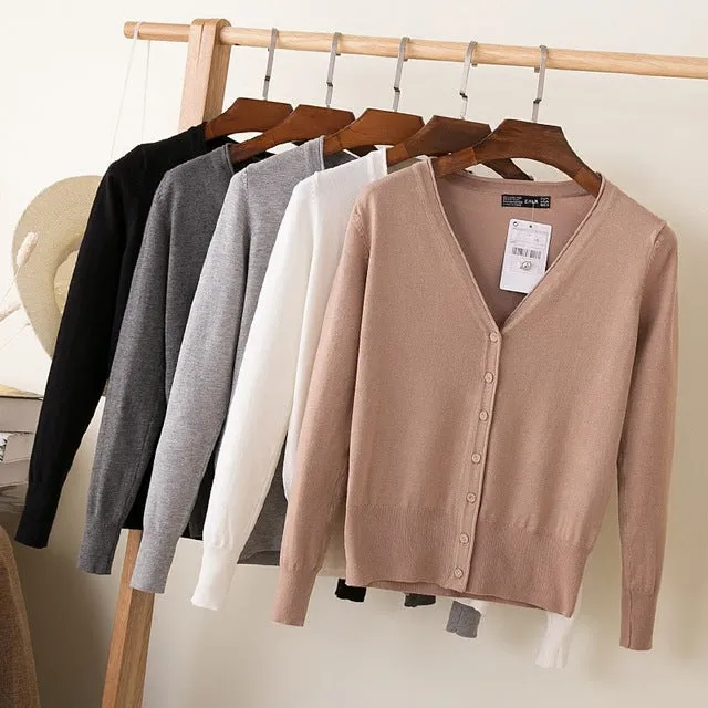 Luexco Women's Knitted V-neck Cardigan Sweater