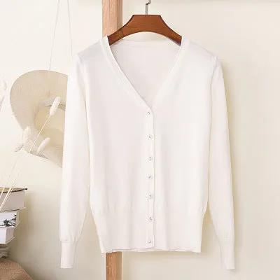 Luexco Women's Knitted V-neck Cardigan Sweater