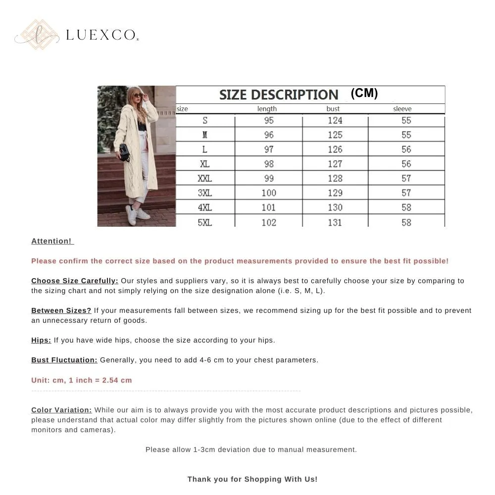 Luexco Women's Long Hooded Solid Twist Knit Cardigan