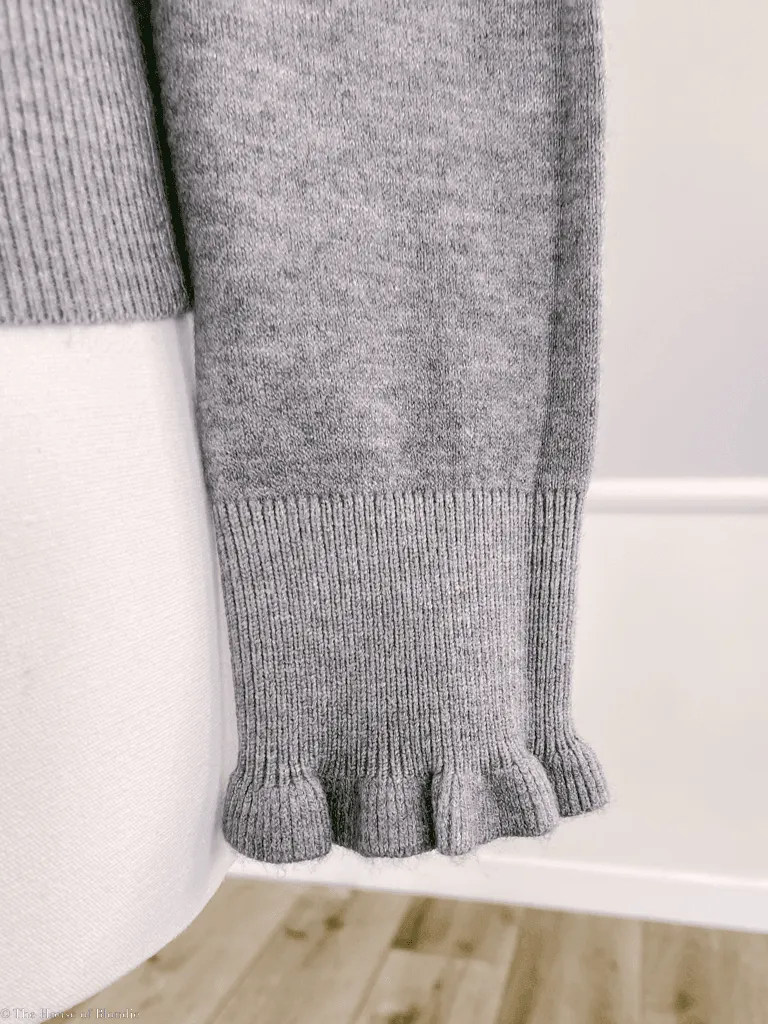 Lydia Ruffle Tip Grey Mock Neck Sweater