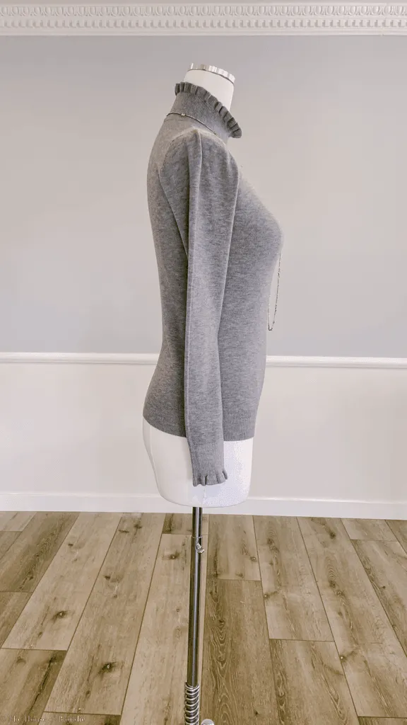 Lydia Ruffle Tip Grey Mock Neck Sweater