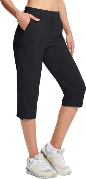 MAGCOMSEN Women's Hiking Capris Pants Cargo Lightweight Stretch Water Resistant Joggers with 5 Pockets for Outdoor