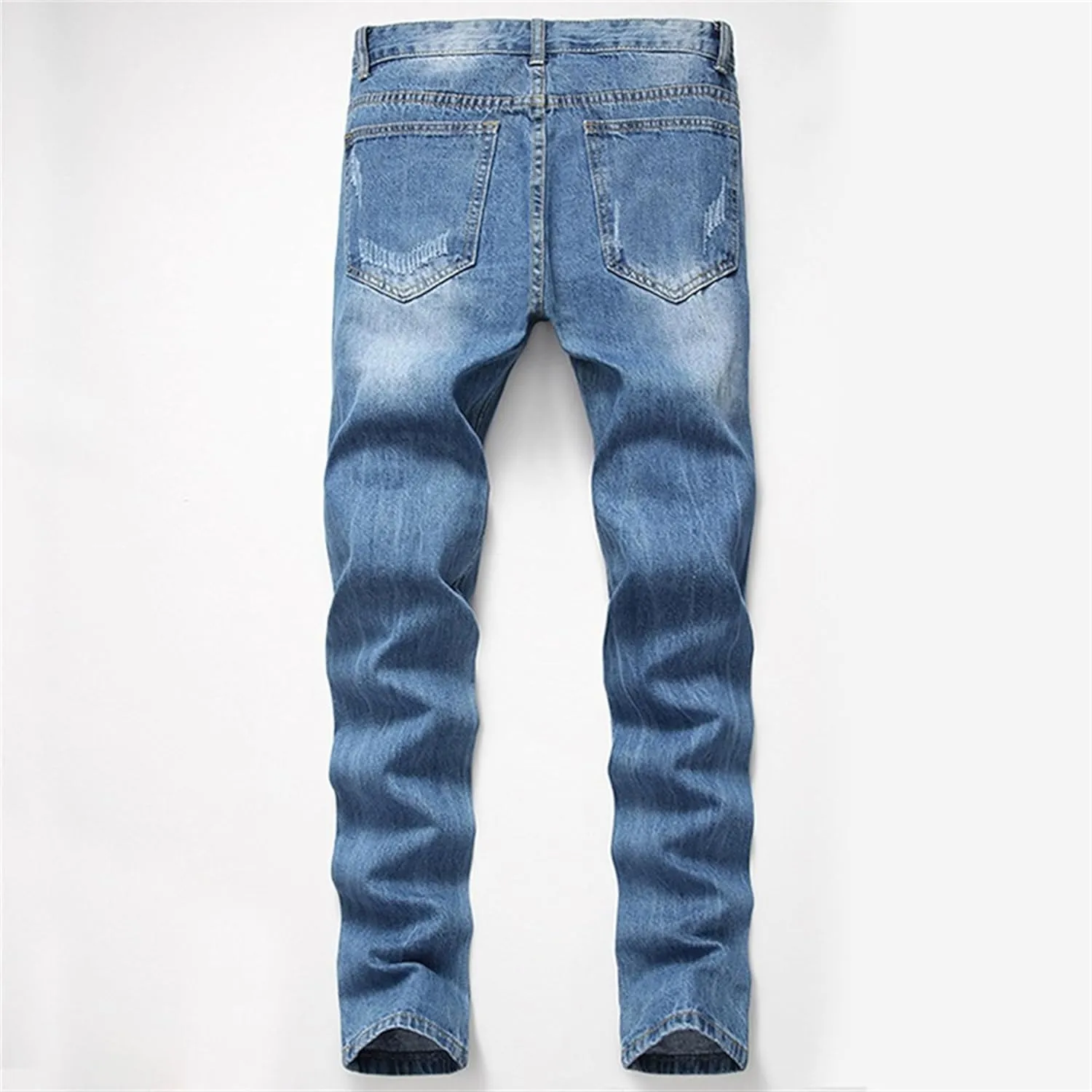 Men's Casual Distressed Classic Jeans Regular Fit Straight Denim Pants Comfort Washed Outdoor Jeans Trouser