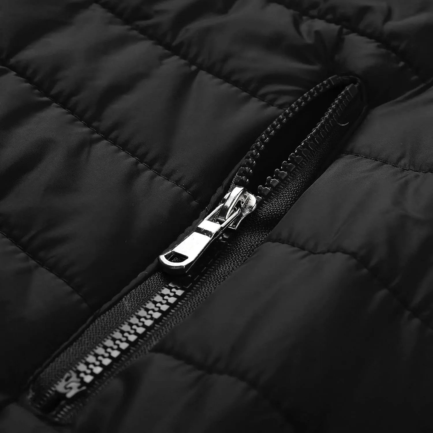 Mens Quilted Puffer Down Jacket Full Zip Stand Up Collar Jacket Warm Thick Windbreaker Winter Outwear Coat with Hood